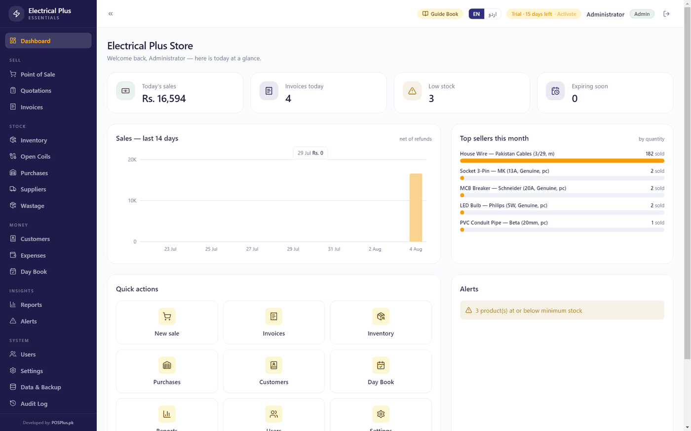 Electrical Plus dashboard